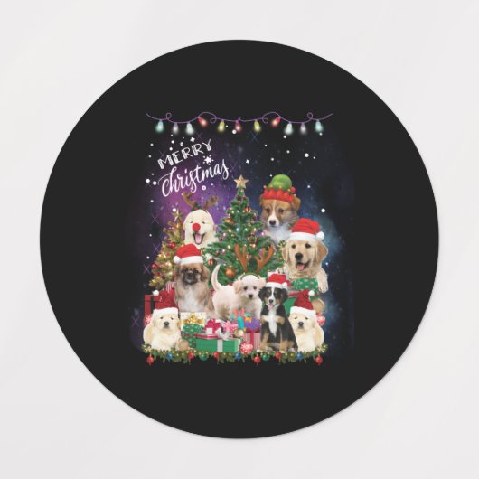Étiquettes Chiens Joyeux Noël Lumière (Design 2)