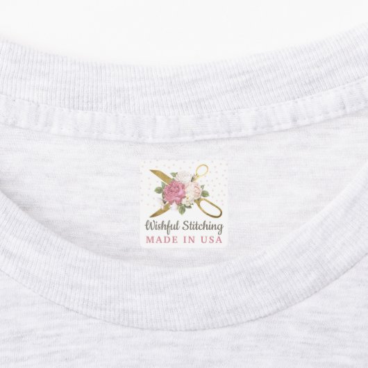 Étiquettes Ciseaux de couture dorés Fleurs shabby Vêtements p (Apposé)