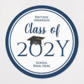 Étiquettes Classe de 2024 Simple Elegant Navy Blue Graduation (Design 2)
