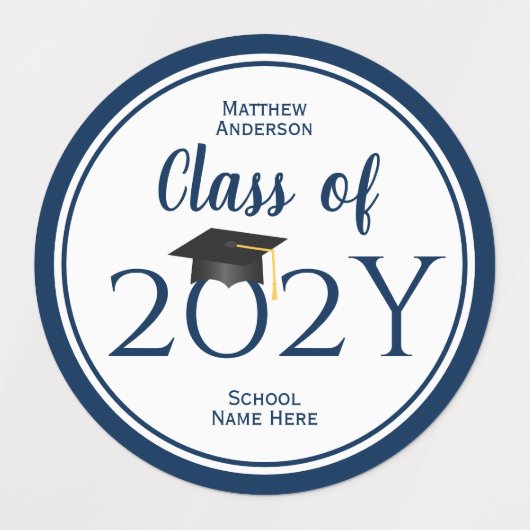 Étiquettes Classe de 2024 Simple Elegant Navy Blue Graduation (Design 1)