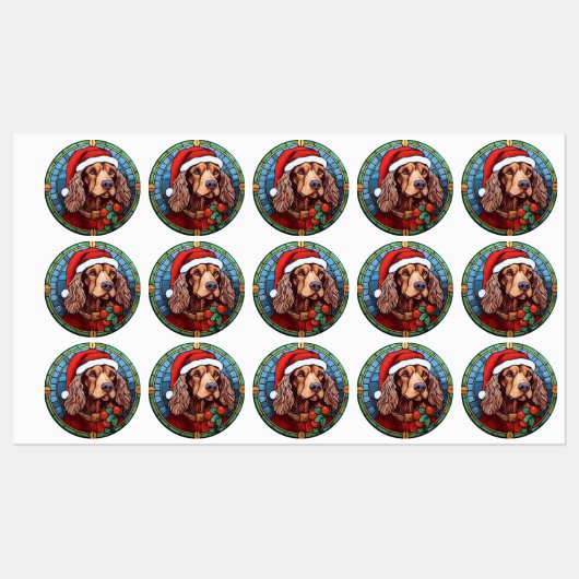 Étiquettes Cocker Spaniel Vitrail de Noël (Feuille)