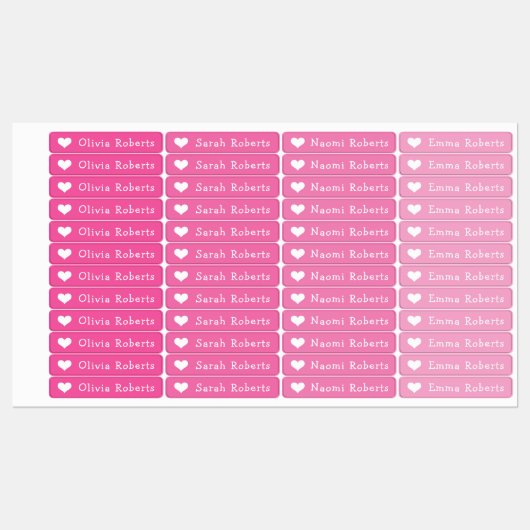 Étiquettes Coeurs mignons texto tissu rose (Feuille)
