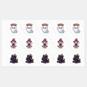 Étiquettes Collection d'autocollants Kawaii Sorcière Chat et
