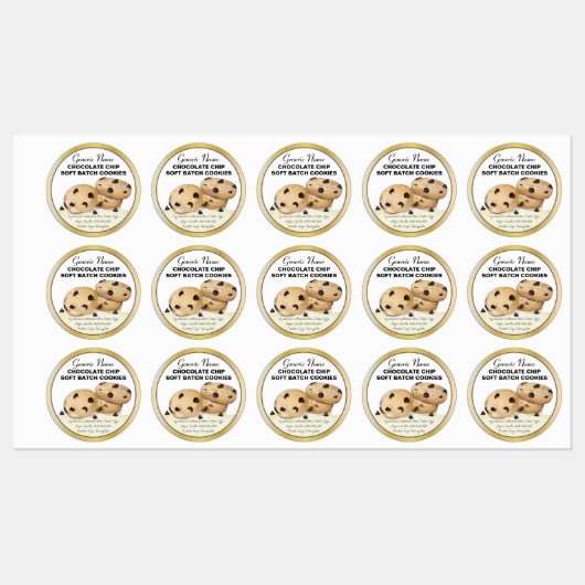 Étiquettes Cookies de chips au chocolat (Feuille)