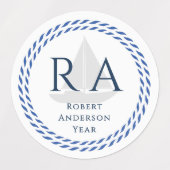 Étiquettes Corde nautique Monogramme blanc (Design 1)