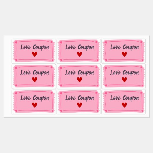Étiquettes Coupon d'amour Valentines (Feuille)