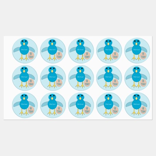 Étiquettes Custom Blue Birthday Boy Chick (Feuille)