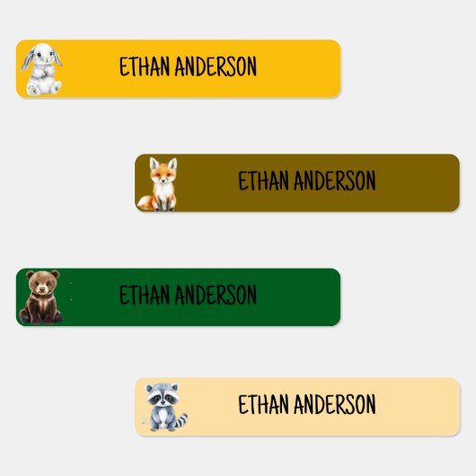 Étiquettes Custom Cute animaux de bois avec nom d'enfant (Groupe)