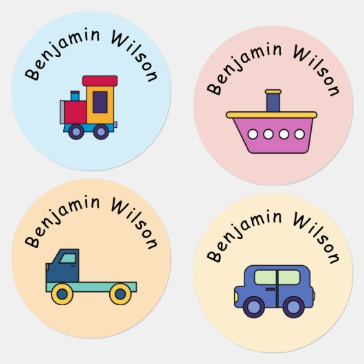 Étiquettes Cute and Simple Transportation Custom Name Kids (Groupe)