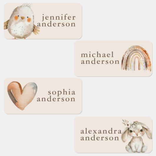 Étiquettes Cute Boho Animals Girl Kids Watercolor Name (Groupe)
