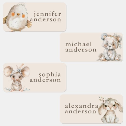 Étiquettes Cute Boho Animals Girl Kids Waterproof Name (Groupe)