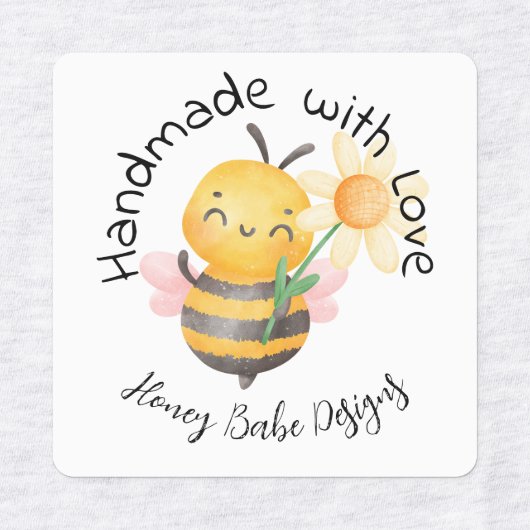 Étiquettes Cute Bumble Bee Handmade with Love Personalized (Design 1)