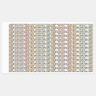 Étiquettes Cute Cat Collage Beige Blue Pink Pattern Name