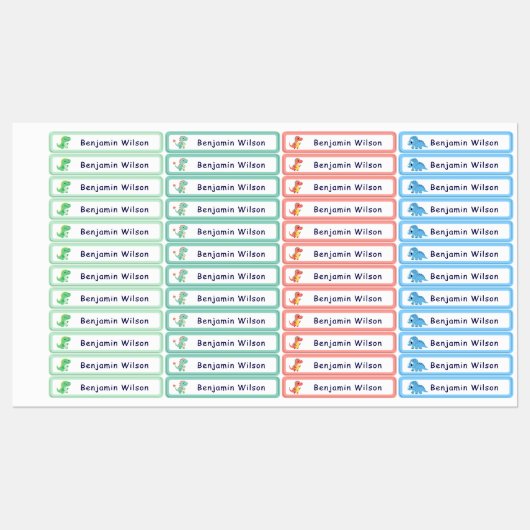 Étiquettes Cute Dinosaur Custom Kids Name (Feuille)