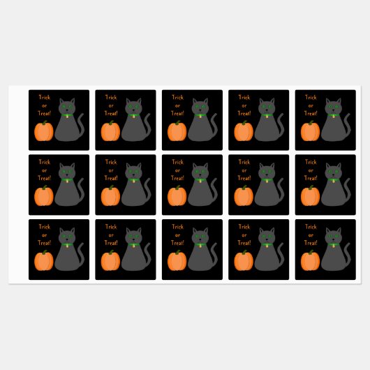 Étiquettes Cute Halloween Chat et Citrouille Personnalisé (Feuille)