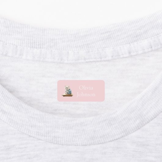 Étiquettes Cute Kitten with Backpack Pink and Lilac Clothes (Apposé)