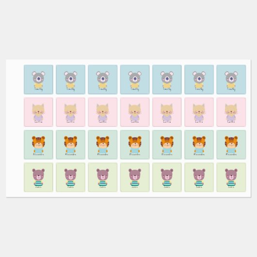 Étiquettes Cute Koala Ours, Chat, Ours, Tigre (Feuille)