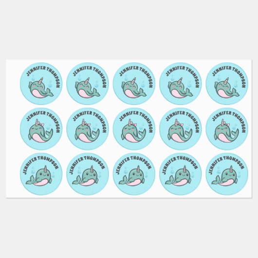 Étiquettes Cute Narwhal (Feuille)