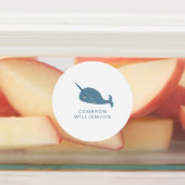 Étiquettes Cute Narwhal en bleu Personnalisé (Apposé)