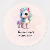 Étiquettes Cute personnalisée Unicorne, Nom, Numéro de téléph (Design 1)