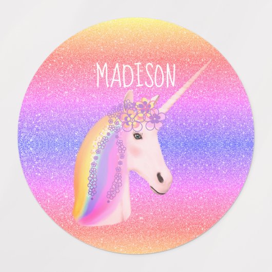 Étiquettes Cute Unicorn Rainbow Personnalisé étanche (Design 1)
