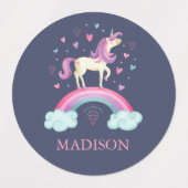 Étiquettes Cute Violet Rainbow Unicorn School (Design 1)