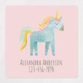 Étiquettes Cute Watercolor Unicorn Girl Name (Design 1)