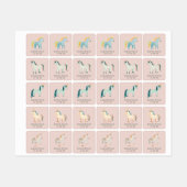 Étiquettes Cute Watercolor Unicorn Pink Girl Name (Feuille)
