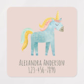 Étiquettes Cute Watercolor Unicorn Pink Girl Name (Design 1)