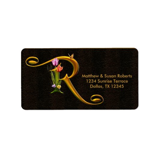 Étiquettes d'adresse à monogramme Papillon Tulipe (Devant)