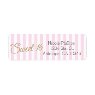 Étiquettes d'adresse à rayures roses SWEET 16 pail