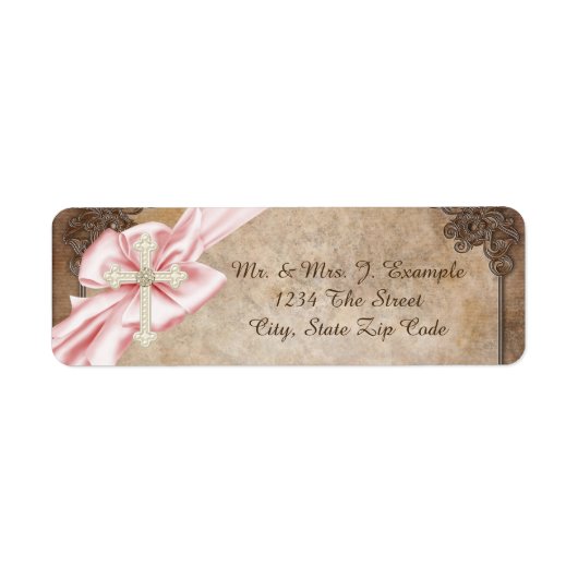 Étiquettes d'adresse croix rose et marron (Devant)