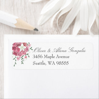 Étiquettes d'adresse de bouquet de roses roses