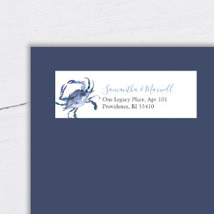 Étiquettes d'adresse de crabe bleu à l'aquarelle c