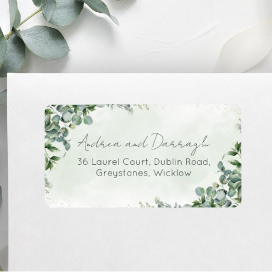 Étiquettes d'adresse de mariage avec feuillage d'e