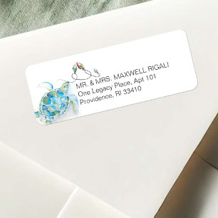 Étiquettes d'adresse de Noël de plage Tortue de me