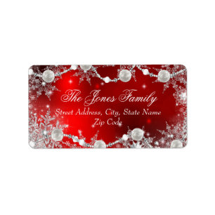 Étiquettes d'adresse de Noël rouge flocon de neige