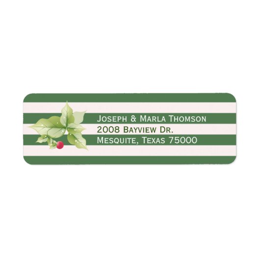 Étiquettes d'adresse de Noël Stripes et Holly (Devant)