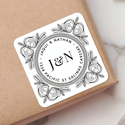 Étiquettes d'adresse de retour à feuillage baroque