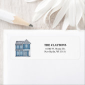 Étiquettes d'adresse de retour Bleu Maison (En situation)