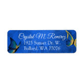 Étiquettes d'adresse de retour Bleu, Papillon Or (Devant)