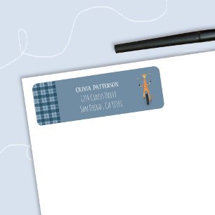 Étiquettes d'adresse de retour bleues avec girafe