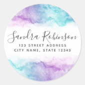 Étiquettes d'adresse de retour d'aquarelle bleu-bl (Devant)