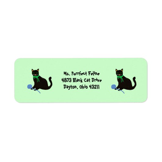 Étiquettes d'adresse de retour de chat noir (Devant)