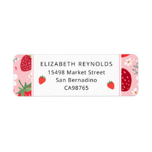 Étiquettes d'adresse de retour de fraises et fleur