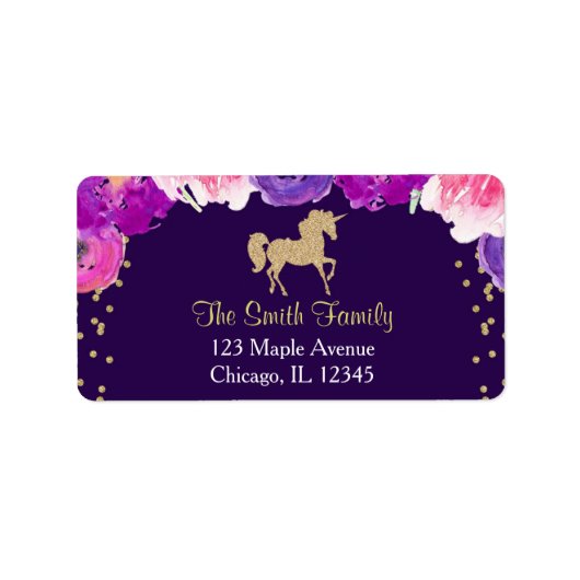 étiquettes d'adresse de retour de licorne violette (Devant)