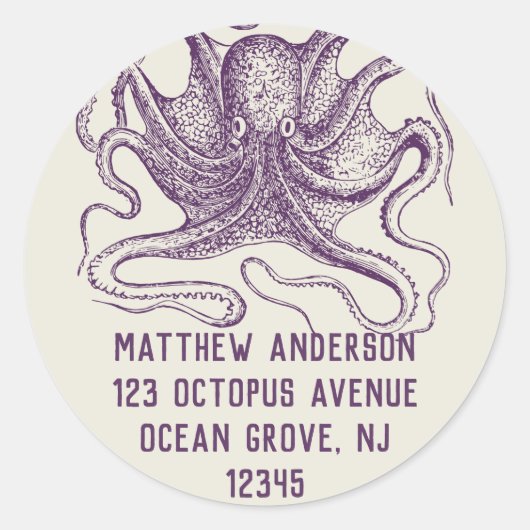 Étiquettes d'adresse de retour de l'octopus pourpr (Devant)