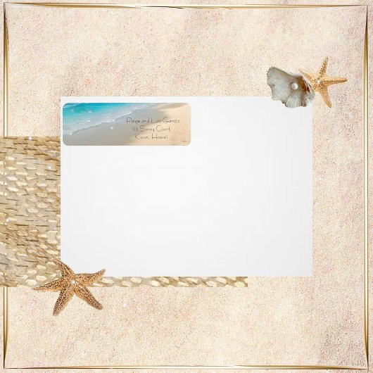 Étiquettes d'adresse de retour de mariage de plage