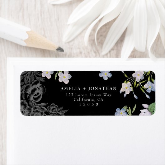 Étiquettes d'adresse de retour de mariage florales (En situation)