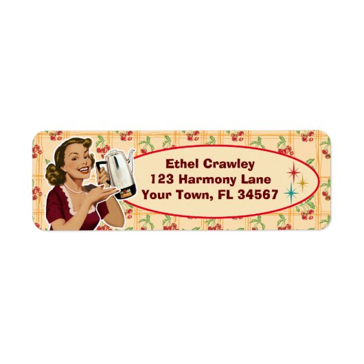 Étiquettes d'adresse de retour de ménagère heureus (Devant)